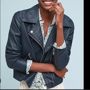 Anthropologie leather jacket blue